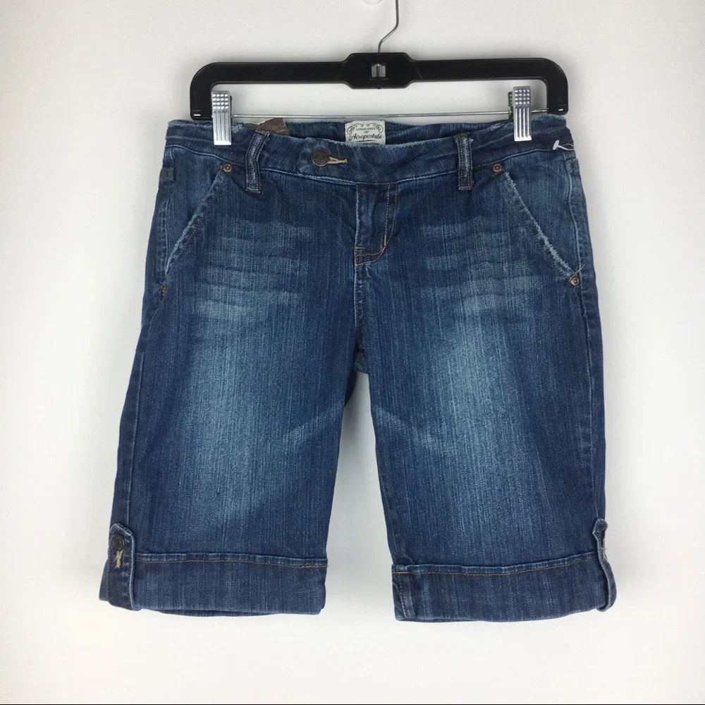 NEW Aeropostale Womens Blue‎ Denim Long Bermuda Shorts Size 3 4